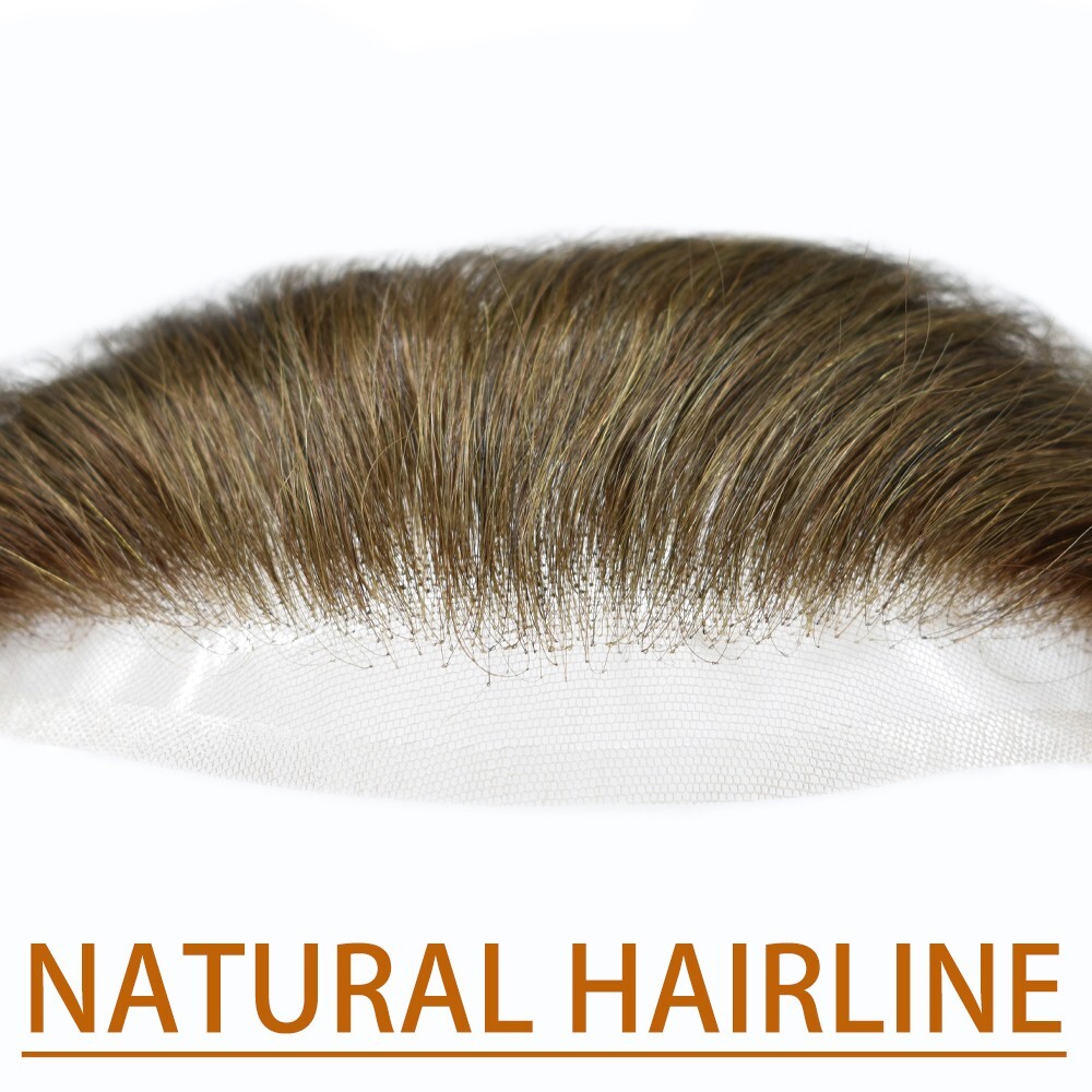 Mens Frontal Receding Hairline 100% Human Hairpiece Full Lace Forehead Hairline