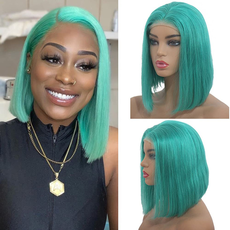 Smartinnov 14Inch Human Hair Lace Front Wigs Bleached Knots 180 Density Silky