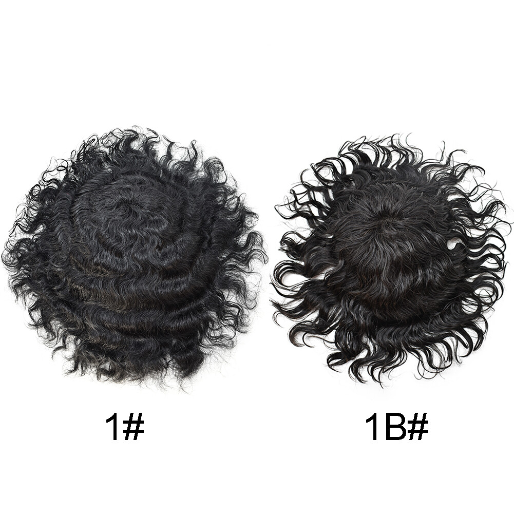 Afro Toupee For Black Men Fine Mono Lace Curly Human Hair Poly Weave System 20MM