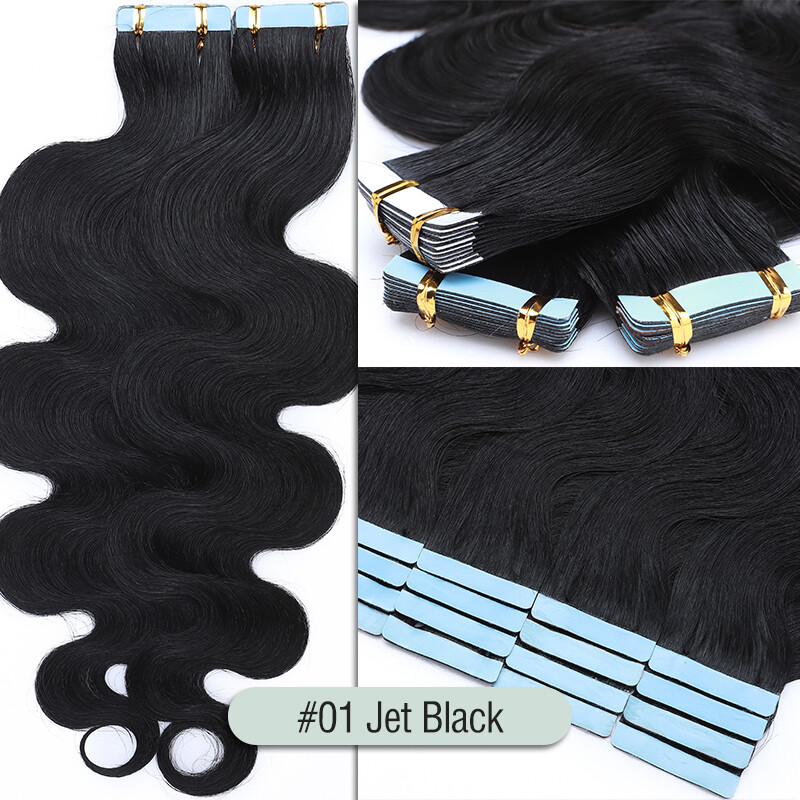 Body Wave Thick Tape In Skin Weft 100% Remy Human Hair Extensions Full Head 150g