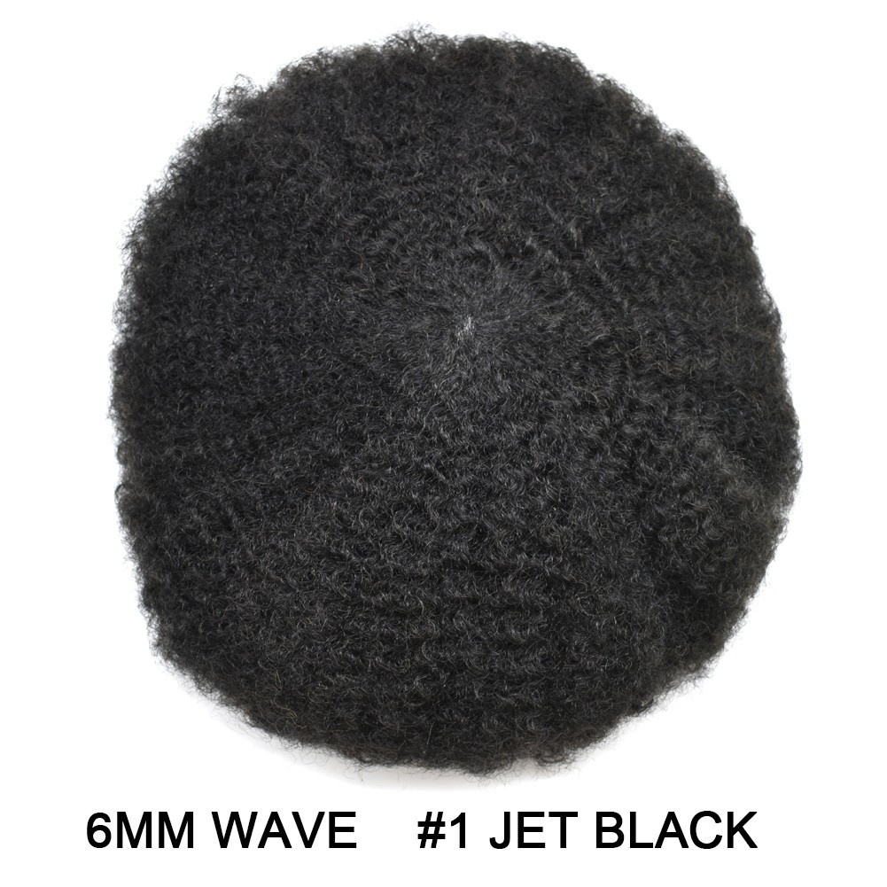 Hair Units for Black Men Full PU Thin Skin Afro Curly Toupee Hairpiece
