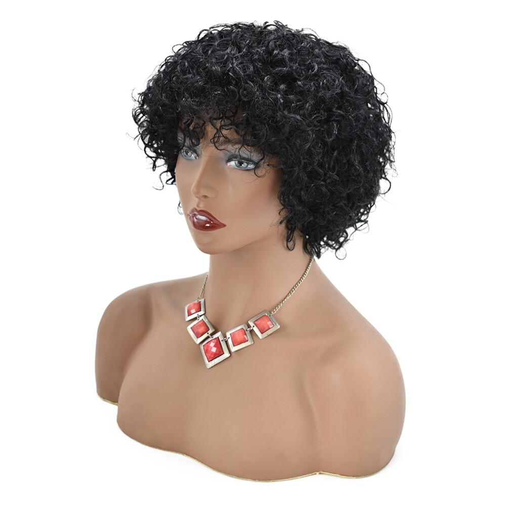 Kinky Curly Afro Wigs with Bangs Short Human Hair Wig for Black Women Brazilian