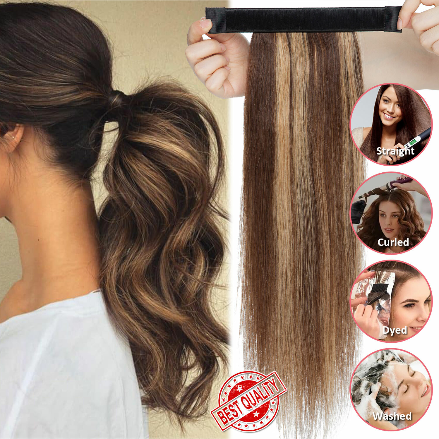 US Brazilian 100% Real Remy Human Hair Claw In On Ponytail Extensions Thick 120G