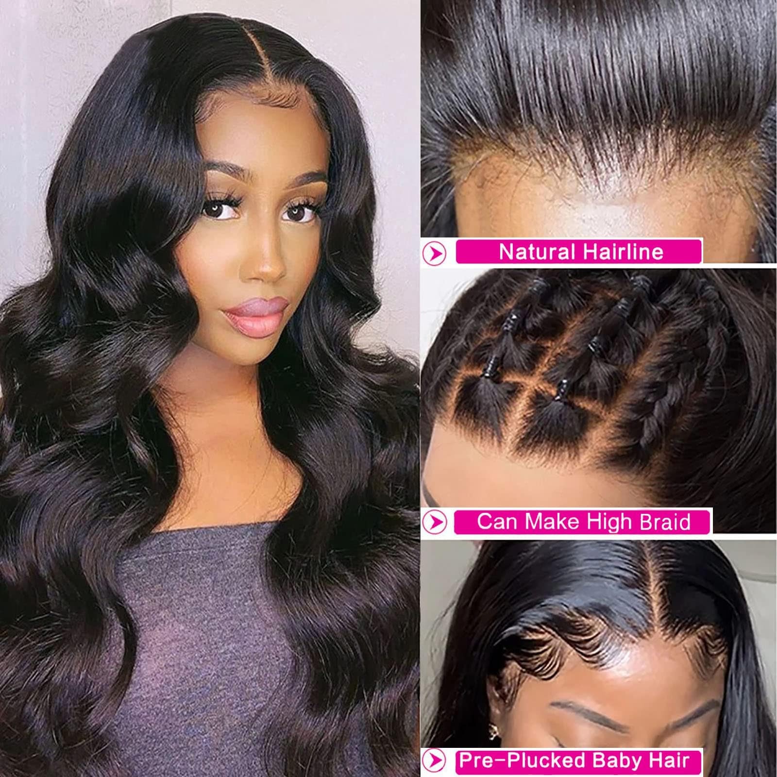 20 Inch Body Wave Glueless Wigs Human Hair 4×4 Lace Closure Wigs 200 Density