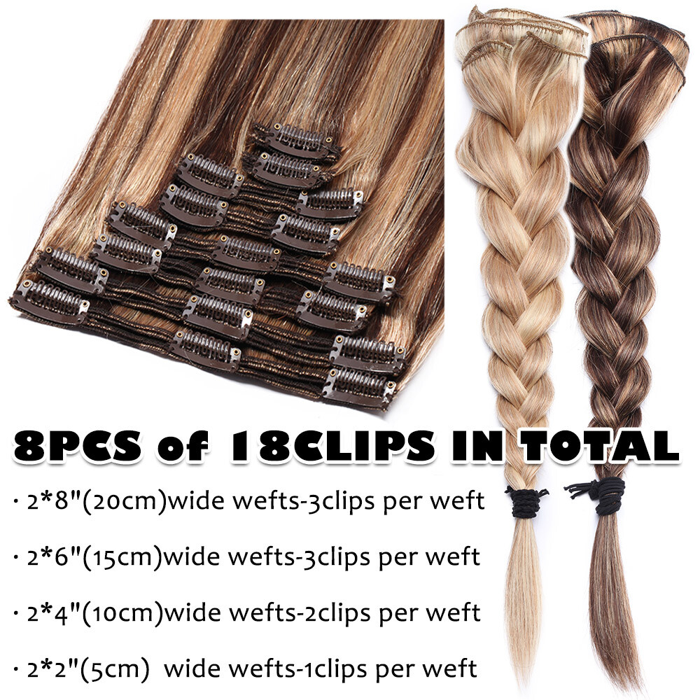 Double Drown Clip In Real Human Remy Hair Extensions THICK Full Head Highlight
