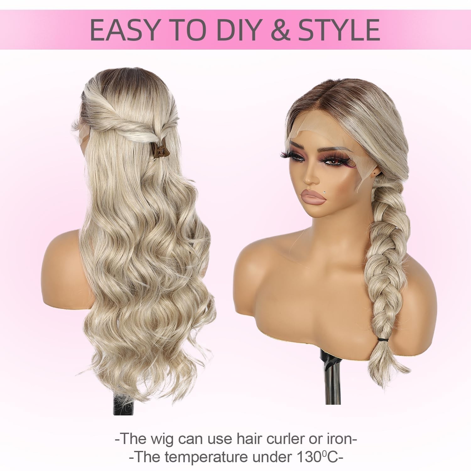 LACE FRONT WIG HUMAN HAIR BLENDED BLONDE BODYWAVE