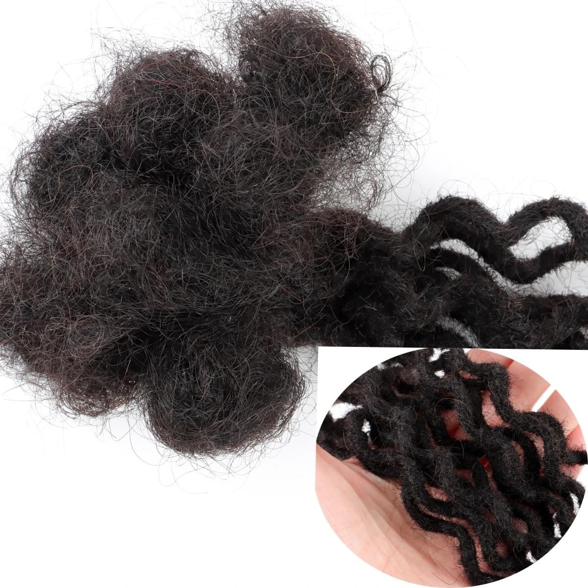 10 in 10 Strands Curly Wave Loc Extensions Human Hair 0.4cm Width Natural Black