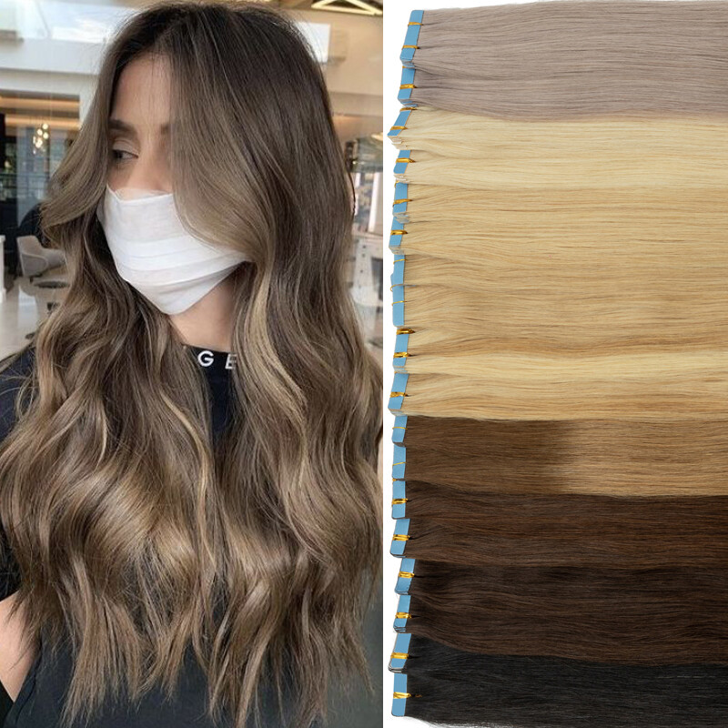 Brown Seamless Thick Tape In Remy Human Hair Extensions Skin Weft Full Head 150g
