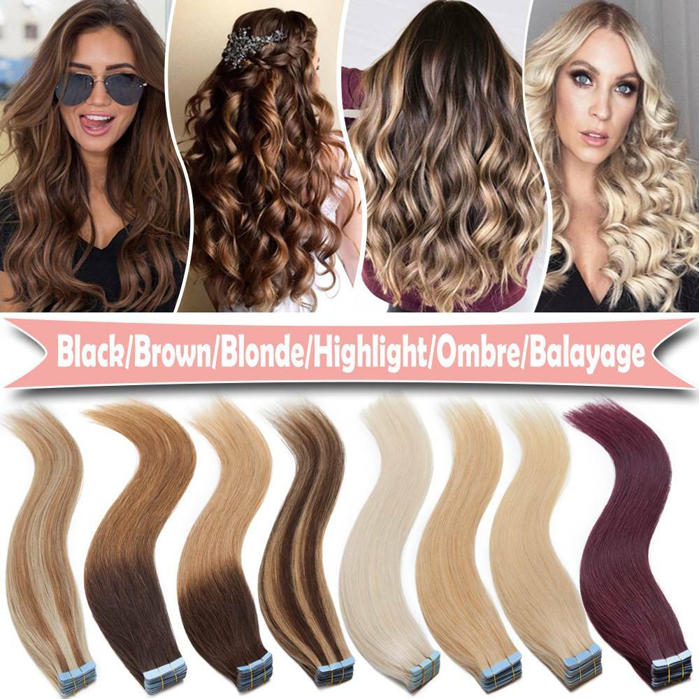 60pcs Tape in Remy Human Hair Extensions Skin Wefts Premium Thick Hair 14-24 in