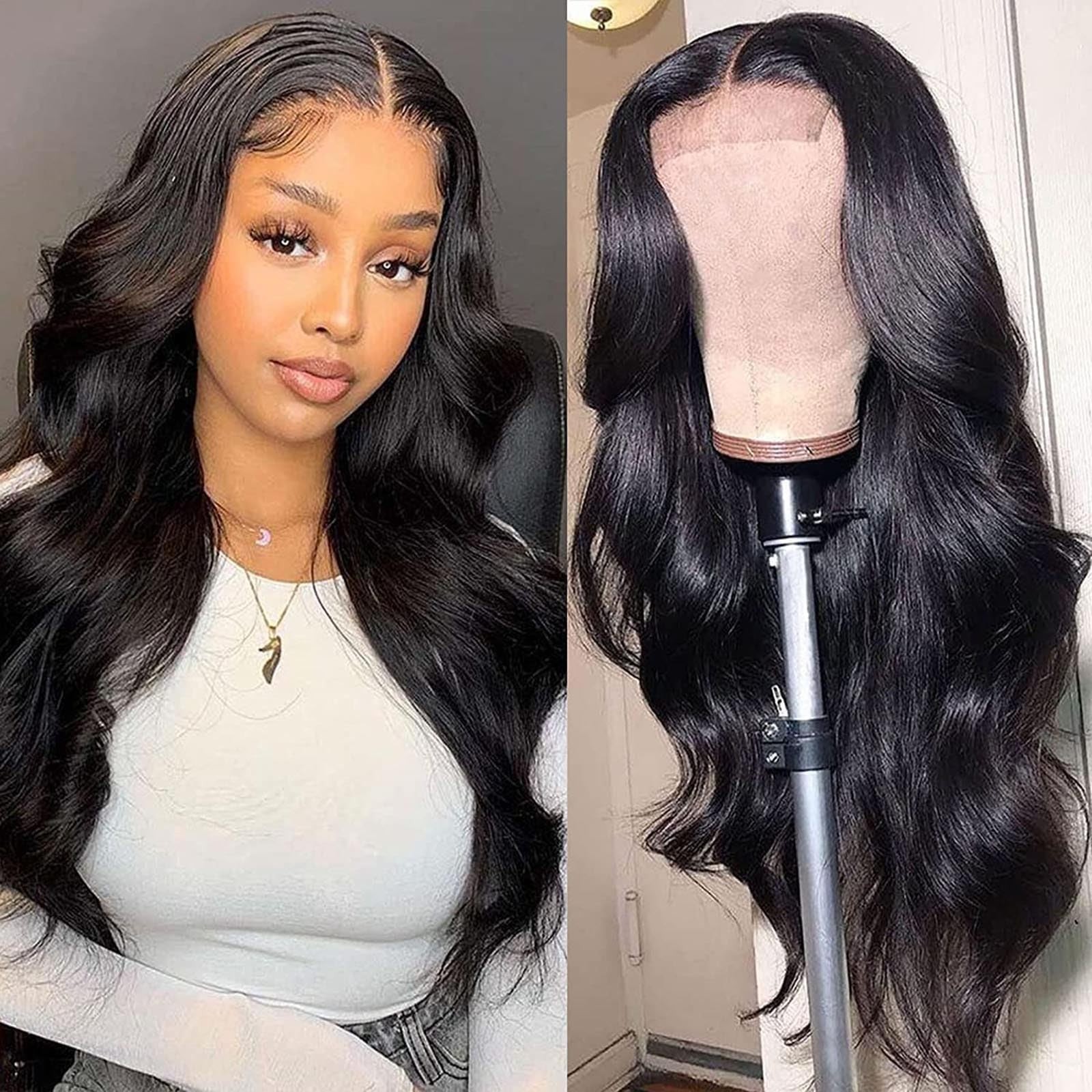 20 Inch Body Wave Glueless Wigs Human Hair 4×4 Lace Closure Wigs 200 Density