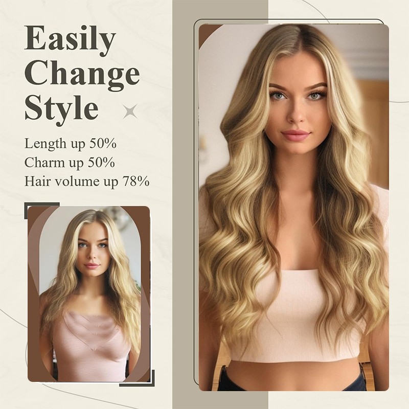 THICK Hidden Weft Wire Clip 100% Remy Human Hair Extensions Hairpiece Nano Ring