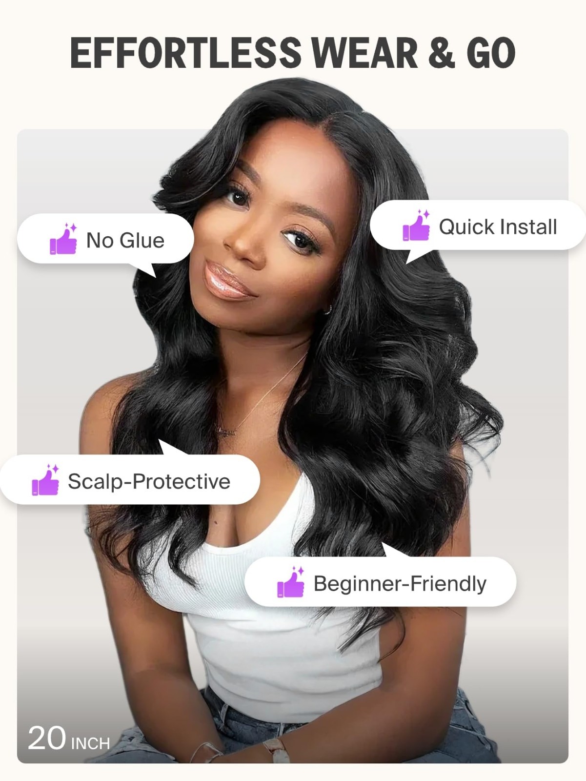 6×5 Glueless Human Hair Wig 210% Density Body Wave Pre Plucked Drawstring 20 Inc