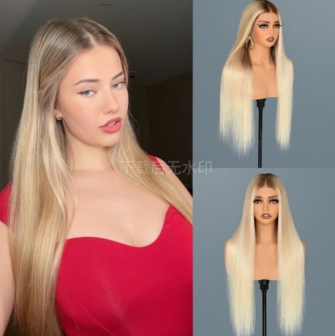 Lace Front Virgin Human Hair Wig Balayage Beige Ombre Hightlight Straight Wig