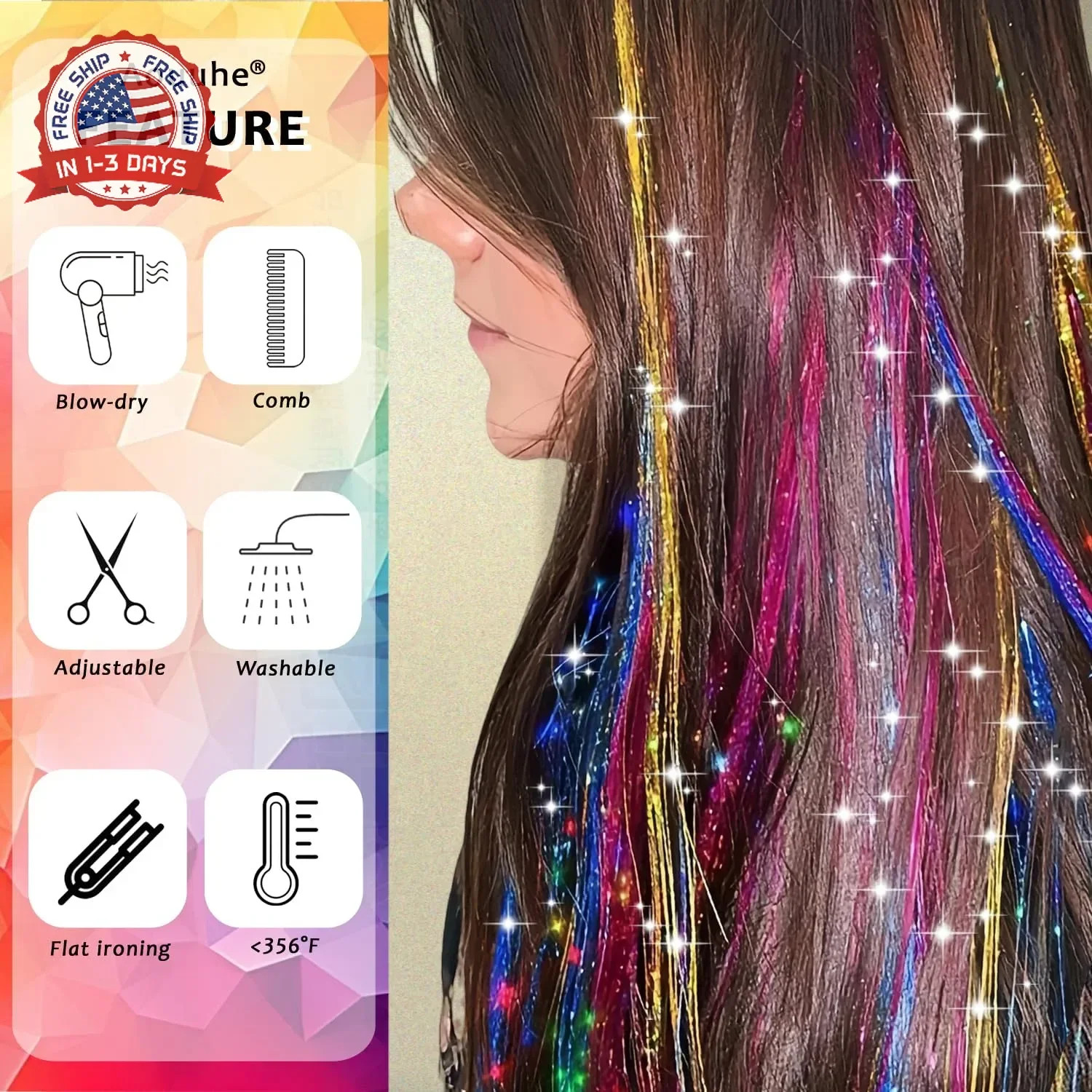 Hair Tinsel, 24 Colors 9800 Strands Hair Tinsel Kit with Tools 48 Inch Glitter T