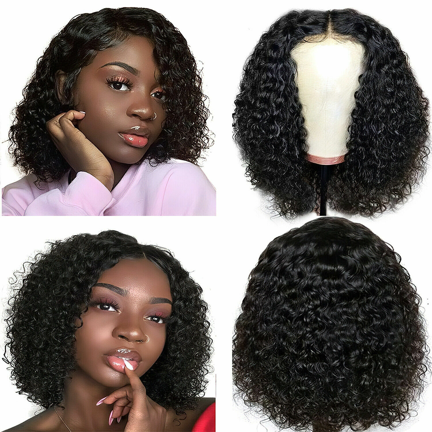 Women’s Curly Wavy Short Wigs Dark Black Ladies Costume Synthetic Hair US SHIP