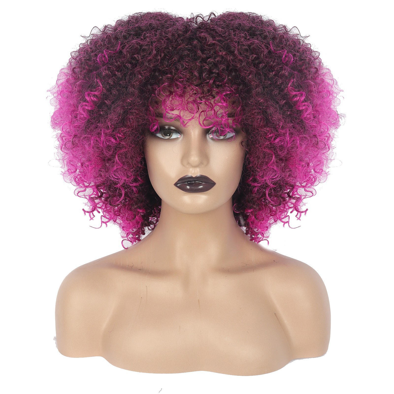 Multi-color Afro Kinky Curly Short Wig Synthetic Full Head Wig For Women