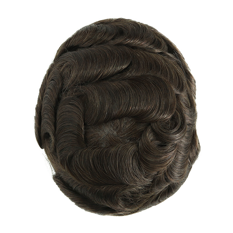 Toupee For Mens Full Lace Human Hair Replecement System Grey Colored Hairpiece