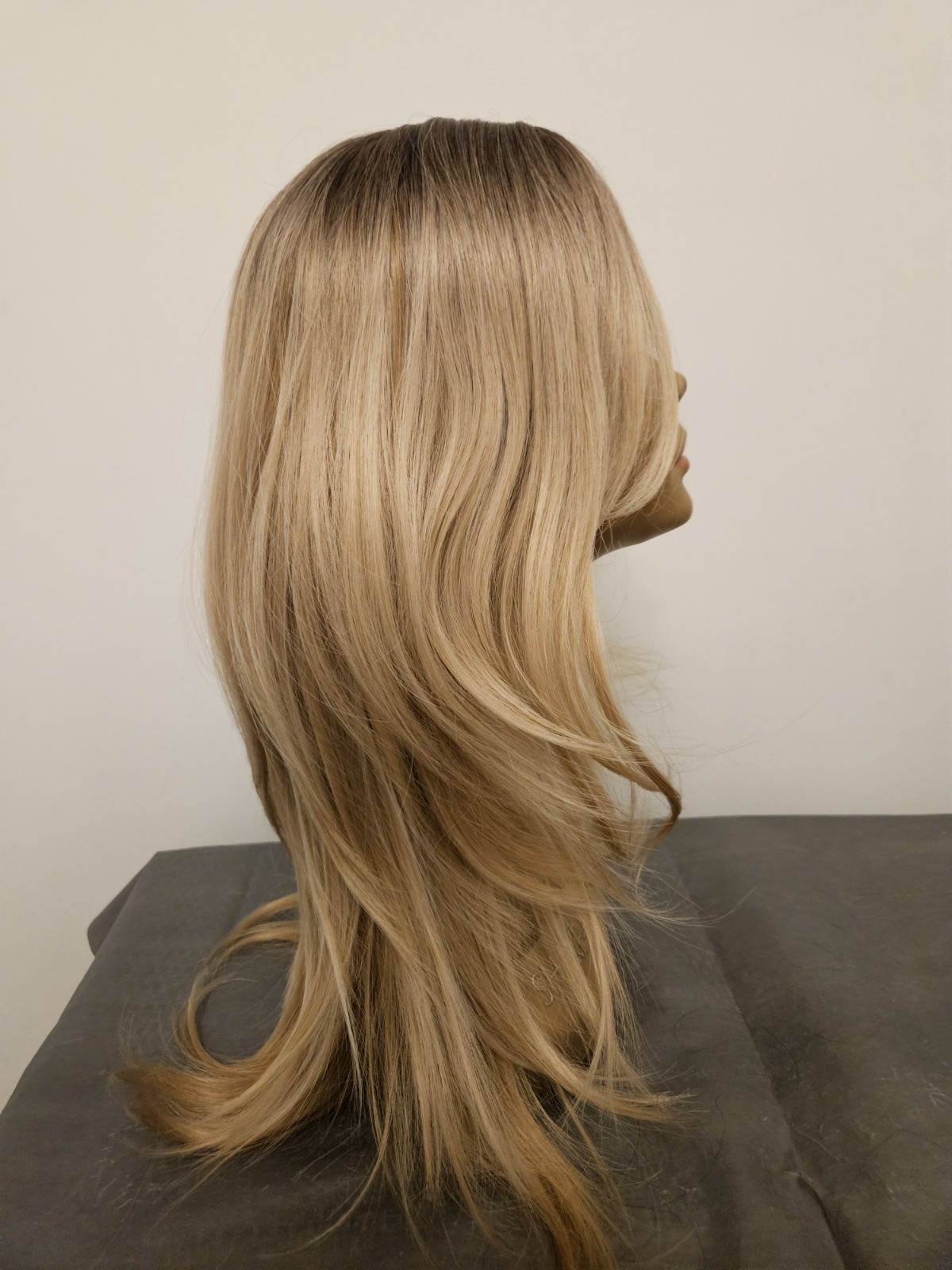 New Medium Ombre BLONDE Straight Layered Long Hair Wig With BANGS
