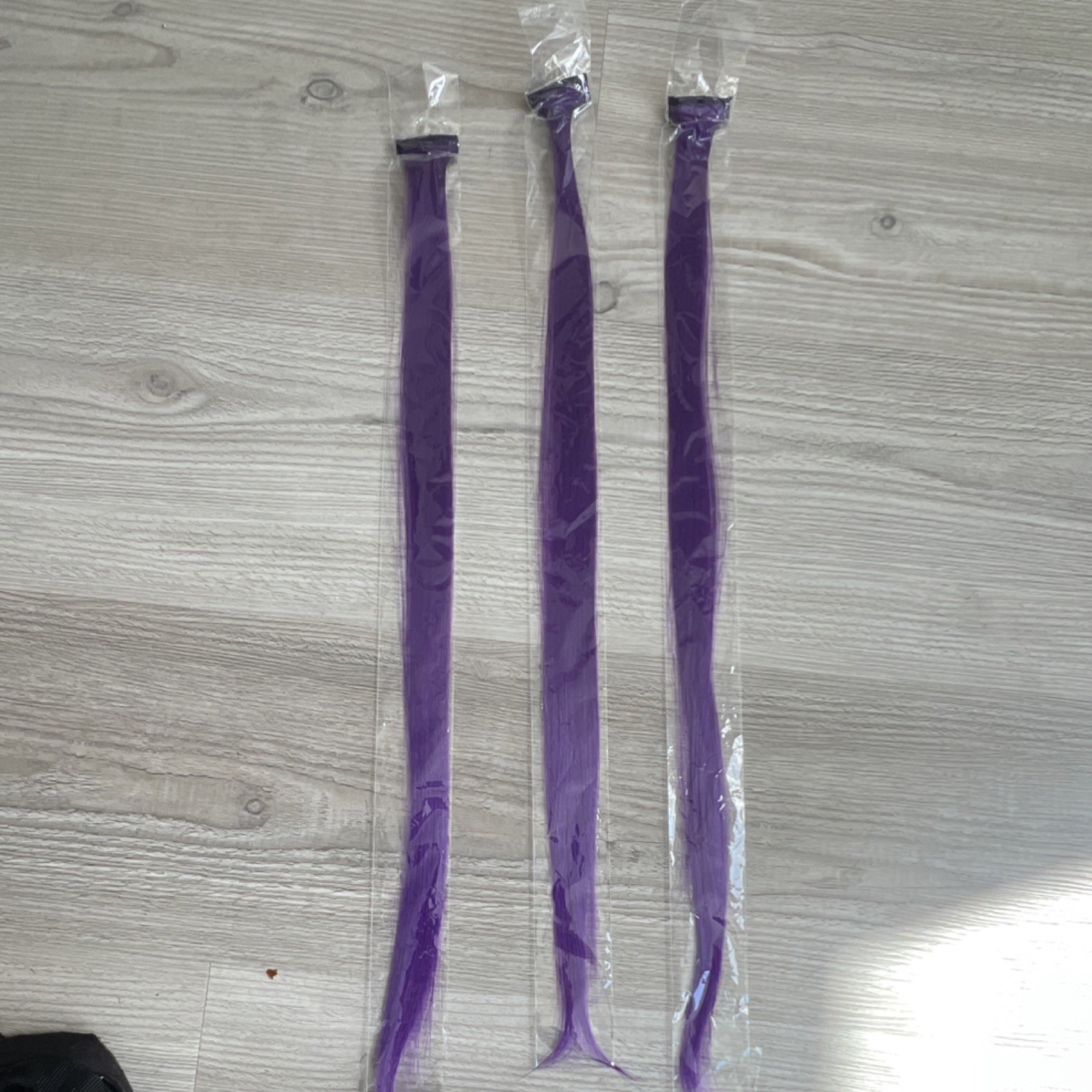 Purple Synthetic Clip-In Hair Extensions Straight 24in Set of 3 Unisex