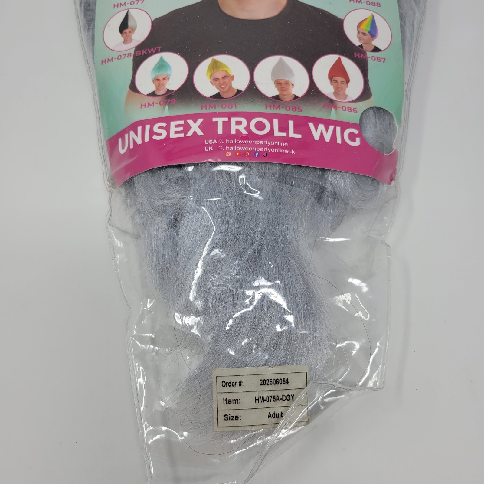 Unsex Troll Wig Adult Gray HM-075A-DGY Unisex NOS Costume Cosplay Party Online