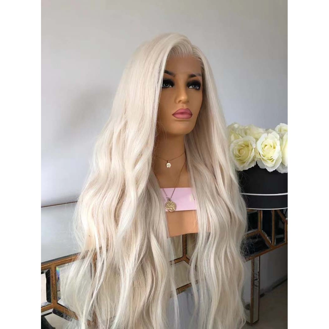 Bleach blonde Heat Resistant Synthetic Hair Lace Frontal Wig Long Wavy
