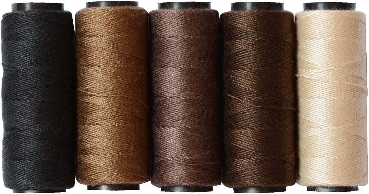 Sewing Threads Set 5 Rolls in Black Brown Dark Brown Beige Khaki for Wig Making