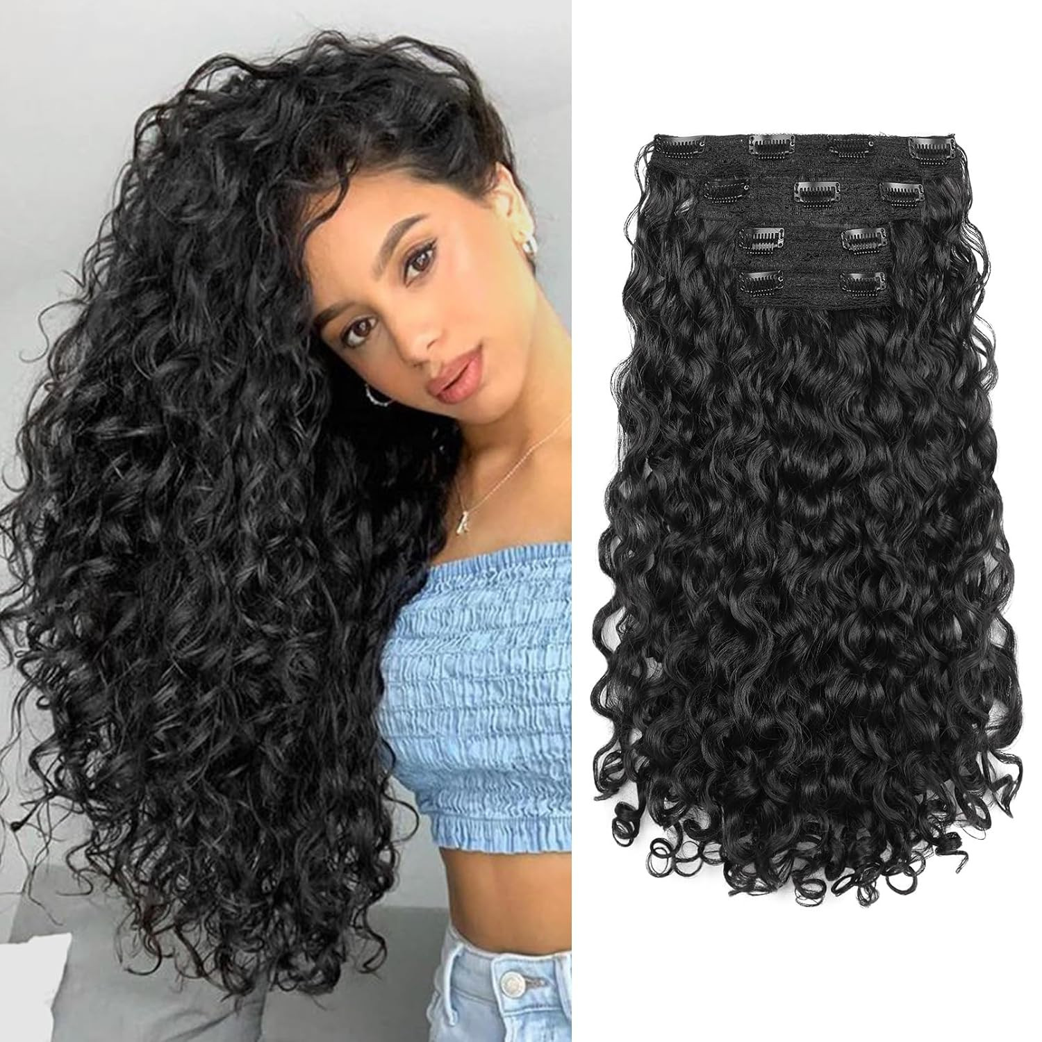 Curly Hair Extensions – 4PCS 18″ Gogo Curly Clip in Hair Extensions 100% Super P
