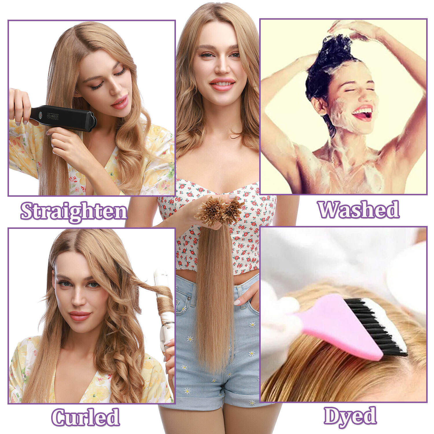 50-200PCS THICK Pre Bond Keratin Nail U Tip Human Remy Hair Extension Highlight