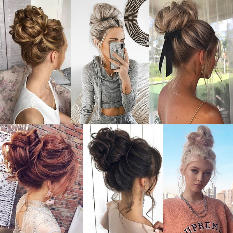 US Messy Bun Hair Piece Scrunchie Updo Curly Hair Extensions Real Thick As Human