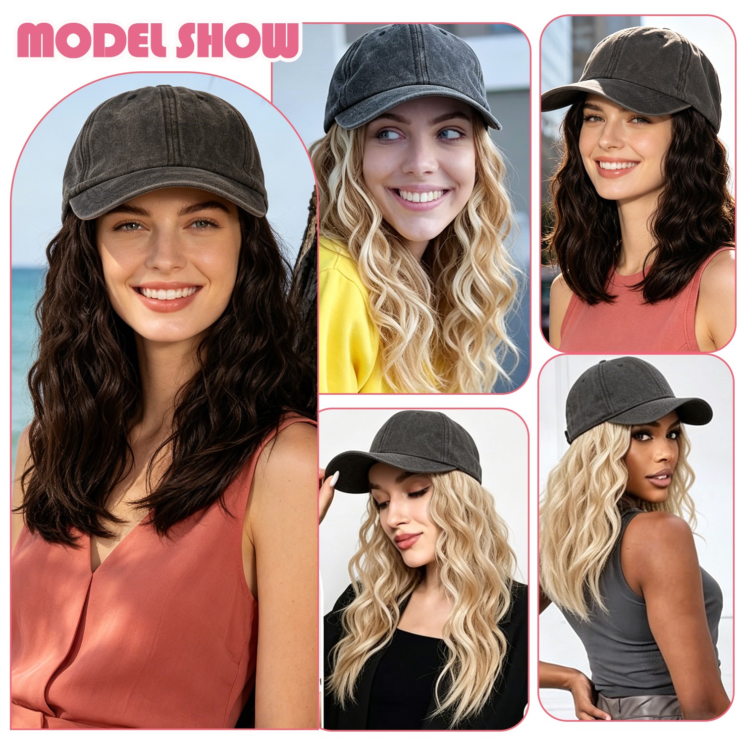 8in Cap with Hair Attached For Women Wig Hat with Hair Short Bob Style Synthetic
