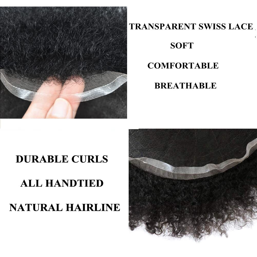 Afro Toupee For Black Men All Transparent Lace Curly 100%Human hair Weave system