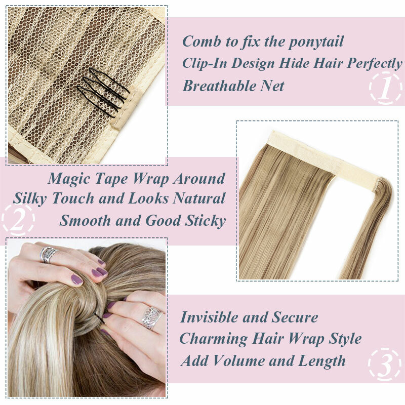 26″ 140g Clip in Wrap On Ponytail Hair Extensions Long Straight Thick As Human