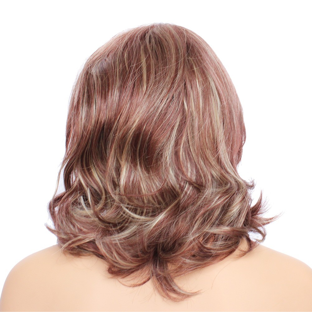 Classic Cap women Synthetic wavy Medium Havana Brown/Blo wig HengFeng LHL02