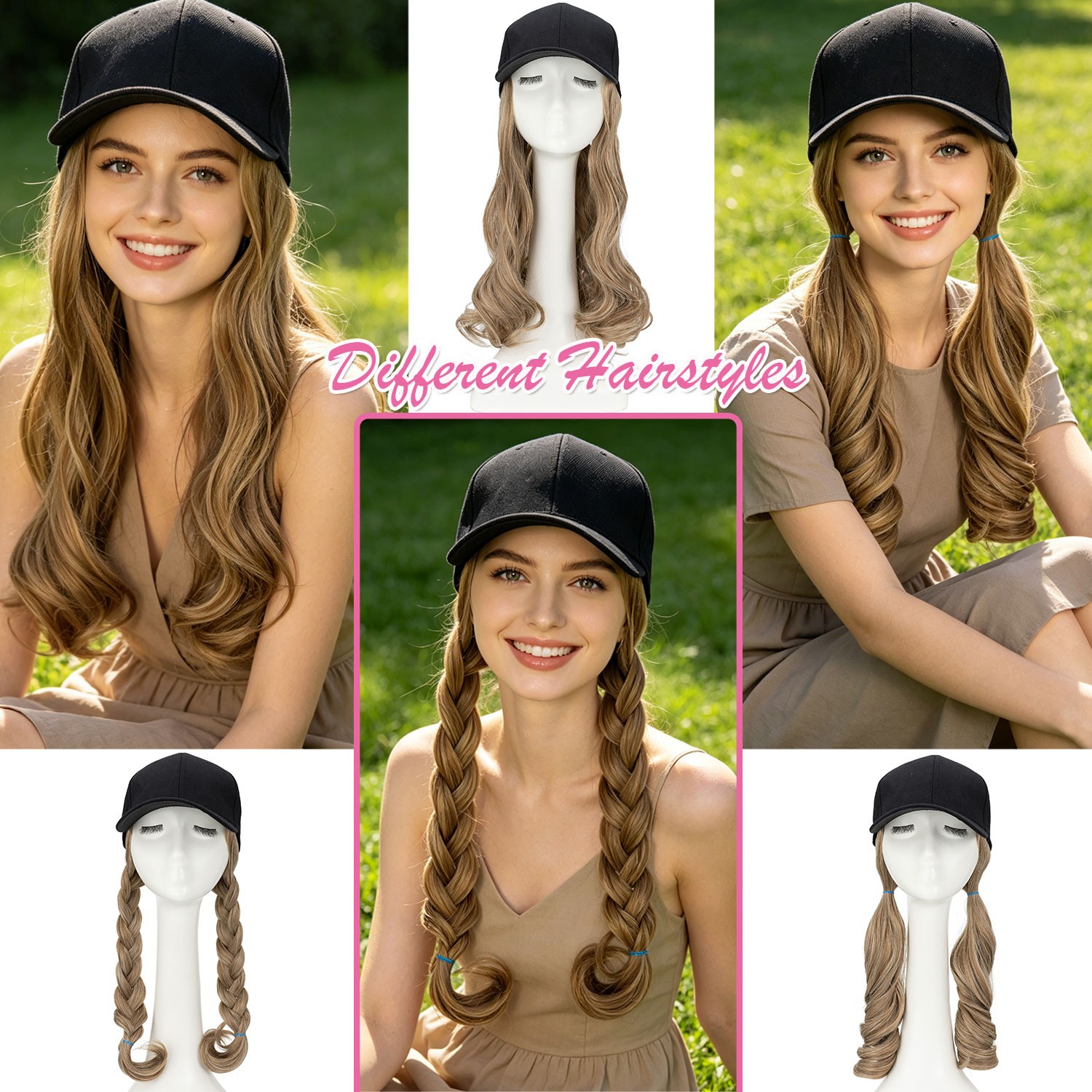 Instant Style 16″ Body Wave Cap Wig Adjustable Baseball Hat with Attached Hair M