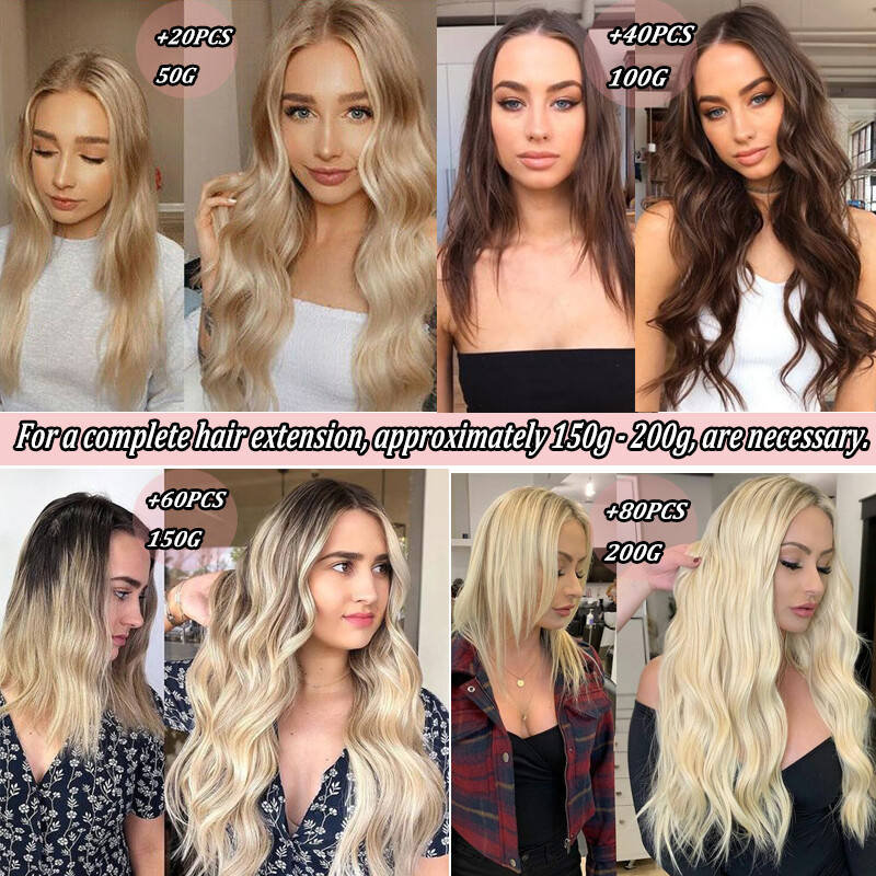 Skin Weft Remy Real Human Hair Extensions Tape In Full Head 200g WAVY Balayage