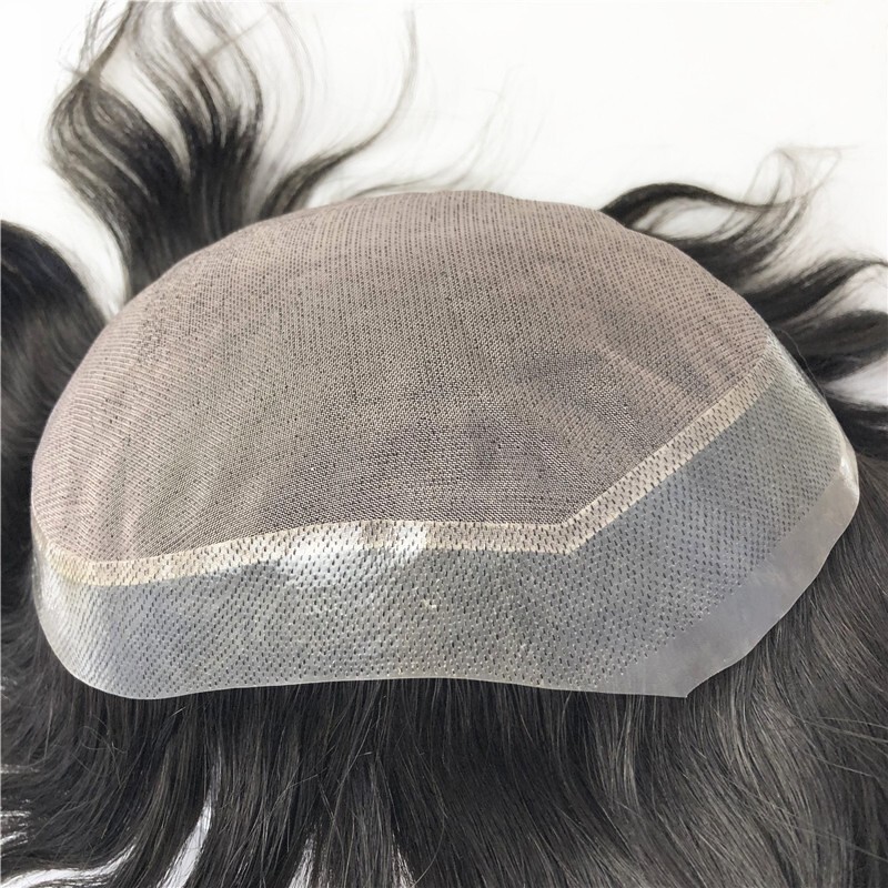 Durable Men Human Hair Replacement System Hairpiece Fine Mono Skin Around Toupee