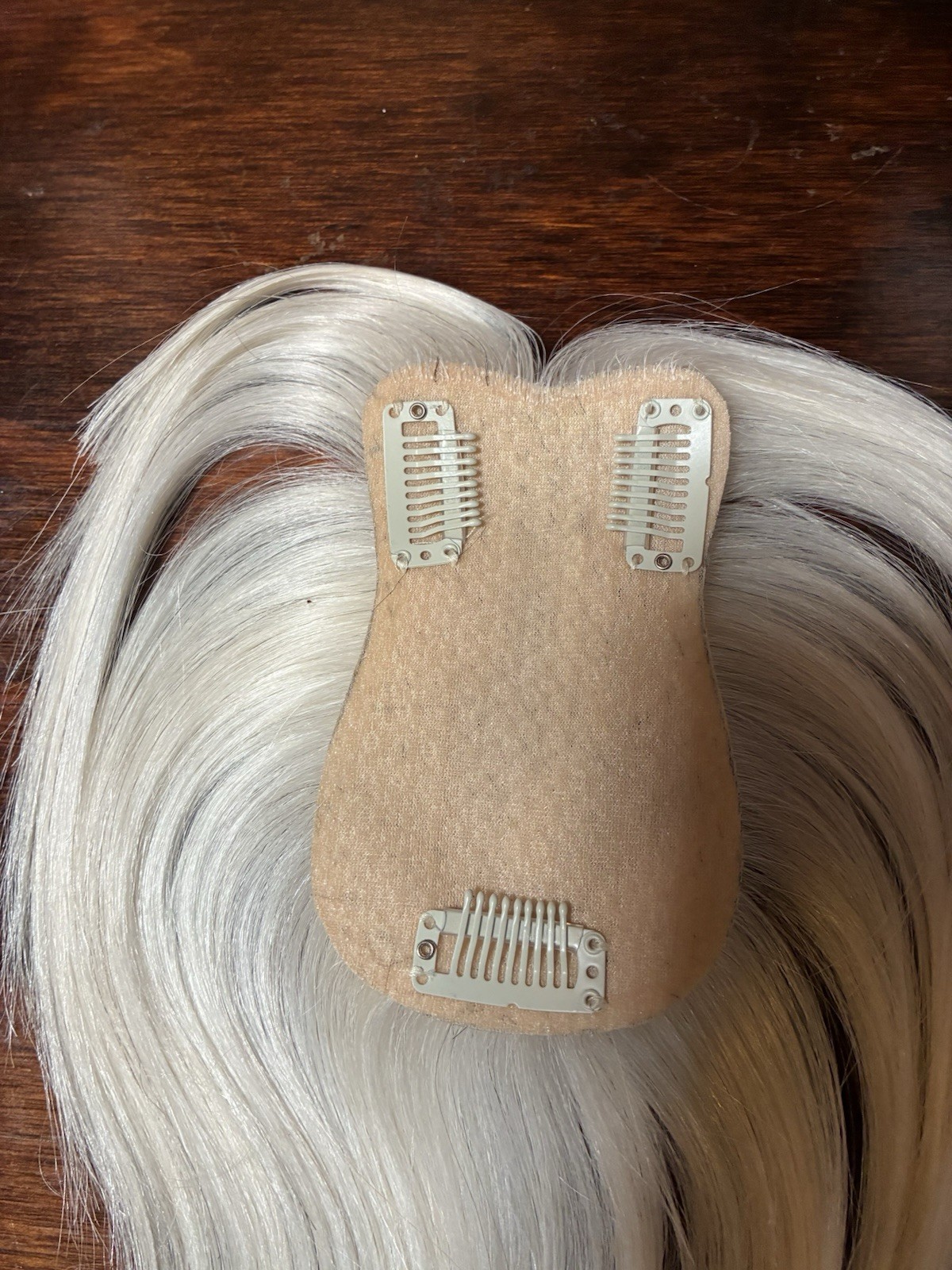 Flufymooz 100% Human Hair Toppers, 12” w/ Bangs, Silver While Platinum Blonde