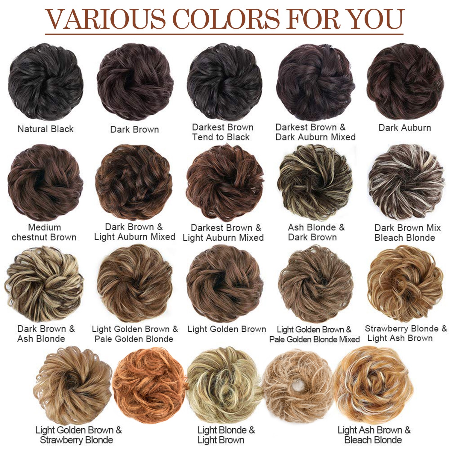 Real Natural Curly Messy Bun Hair Piece Scrunchie Hair Extensions as Human Brown