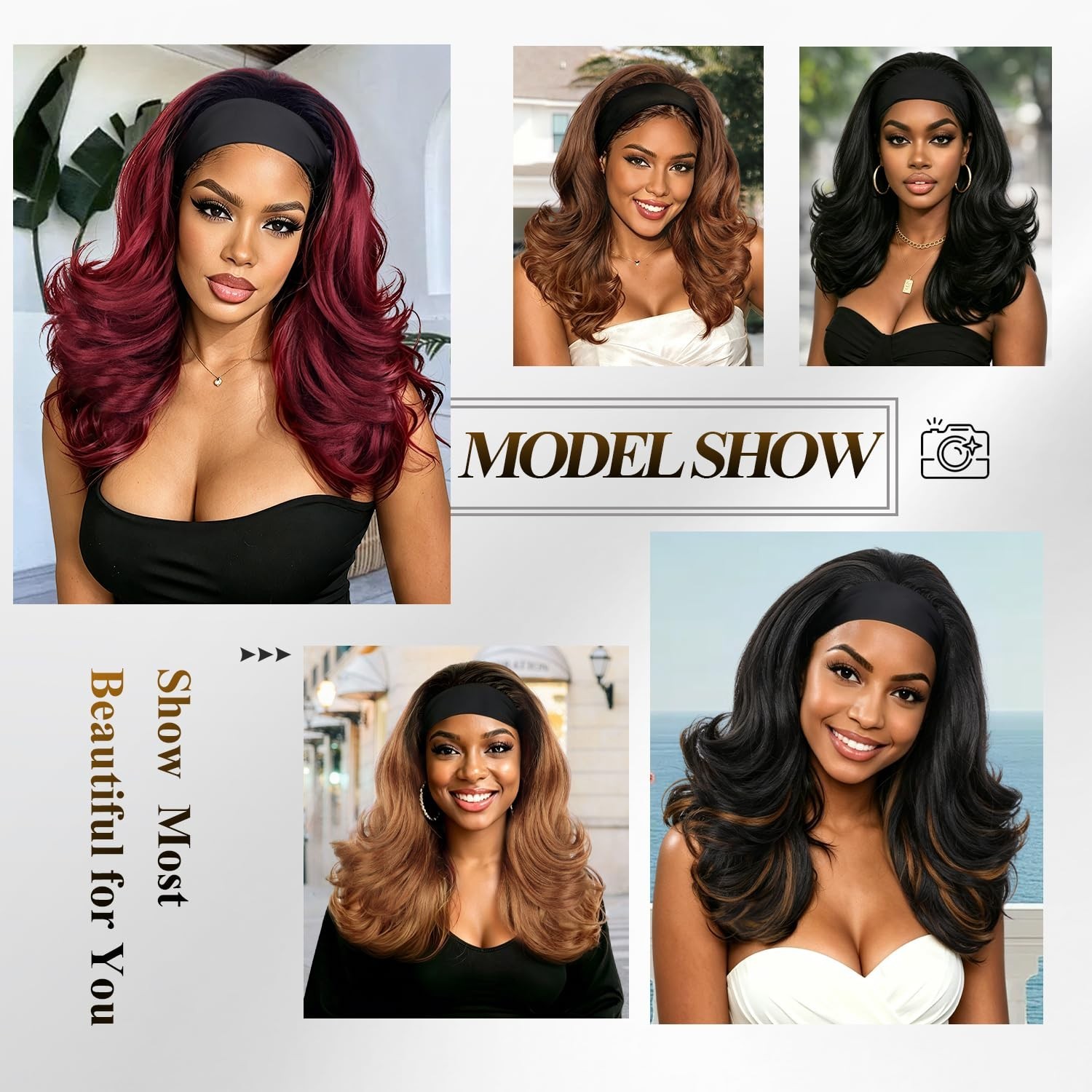 18″ Curly Headband Wig for Black Women – Synthetic Layered Kinky Straight, Easy
