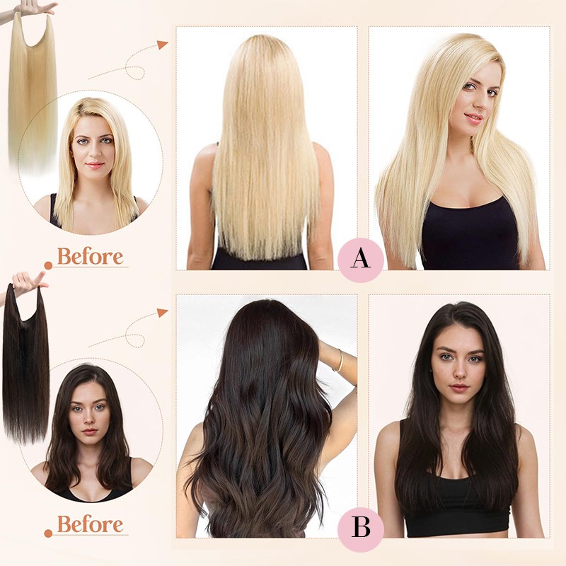 THICK Hidden Weft Wire Clip 100% Remy Human Hair Extensions Hairpiece Nano Ring