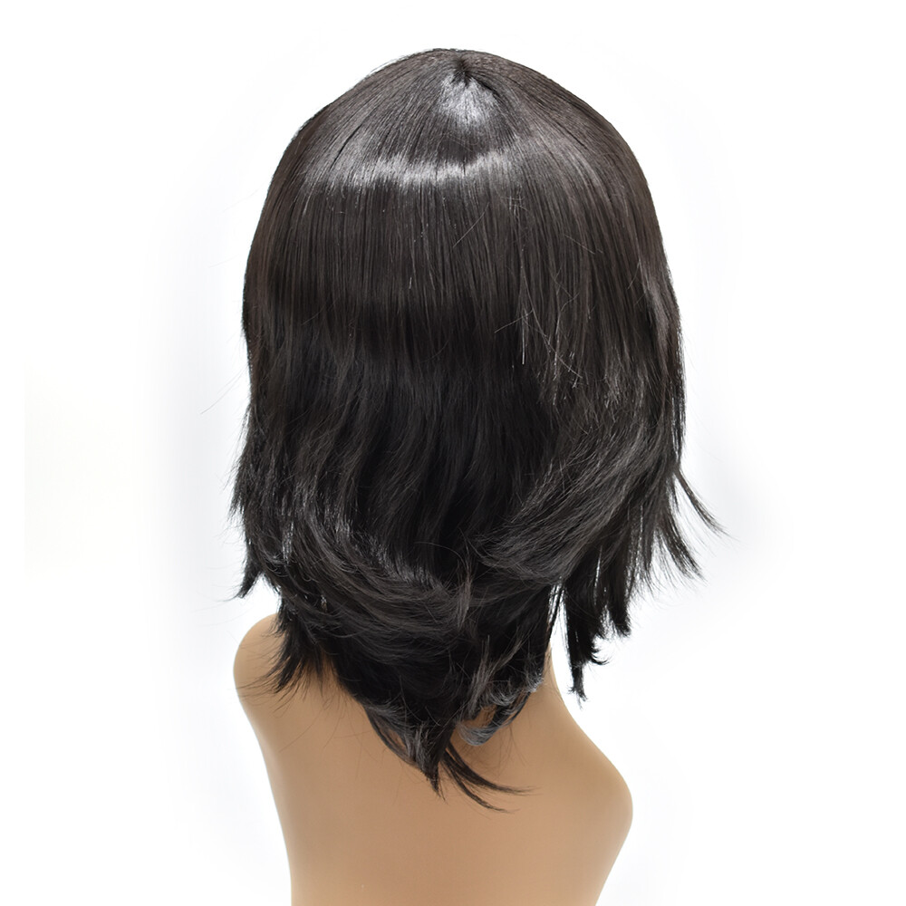 Layered Women Wigs with Bangs Premium Synthetic Shoulder Length Black Brown Hair