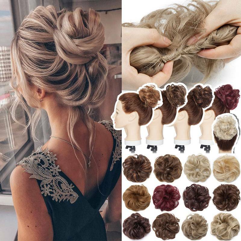 Real Natural Curly Messy Bun Hair Piece Scrunchie Hair Extensions as Human Blond
