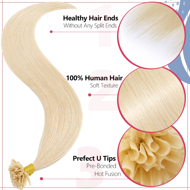 Keratin Pre-bonded Nail U Tip 100% Remy Russian Human Hair Extensions Balayage