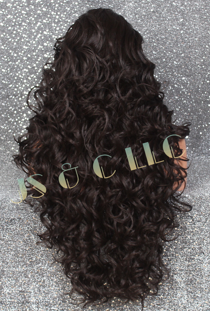40″ Human Hair Blend Mono Top Full Lace Front Wig Dark Brown Heat OK WBPR 4