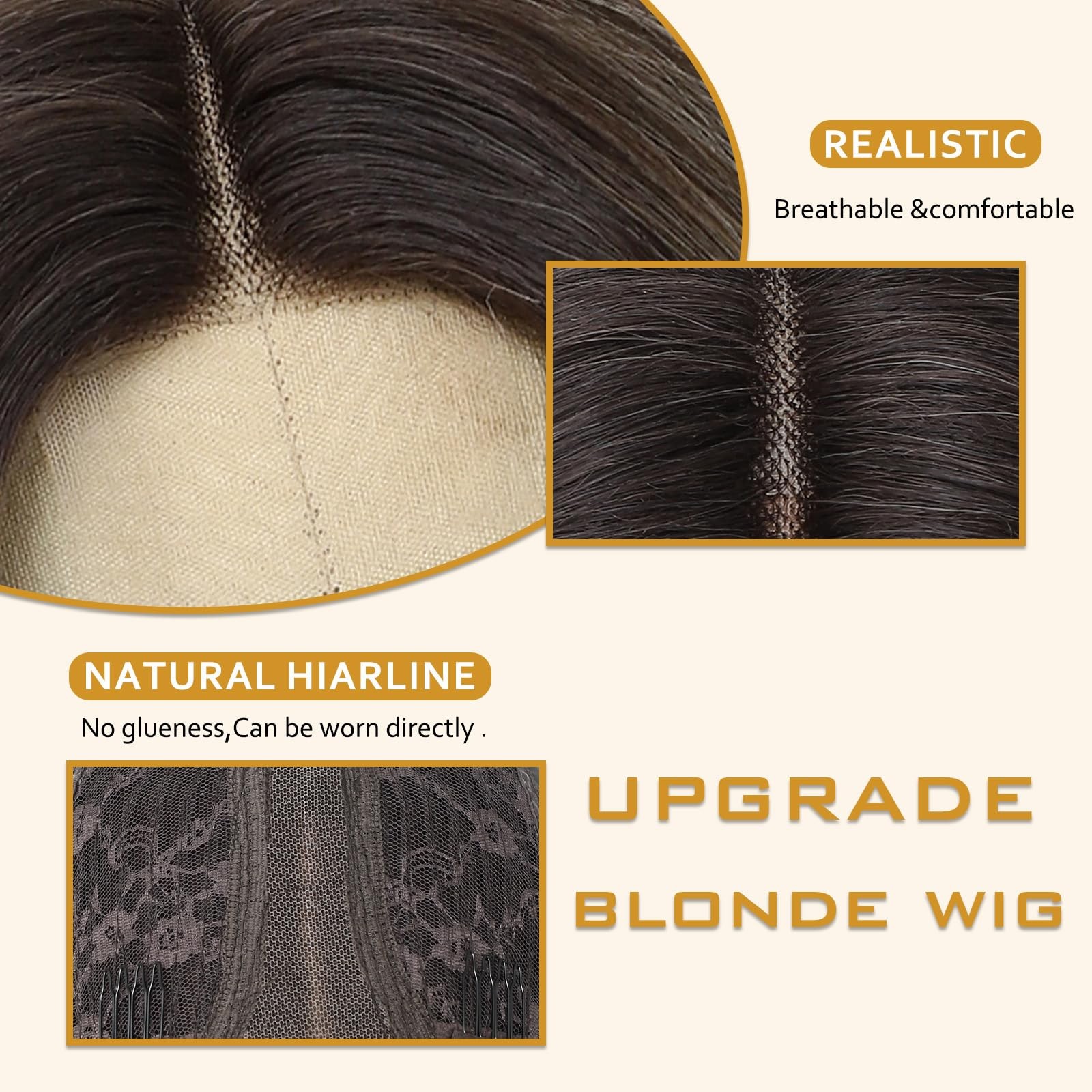 Ombre Blonde Wig for Women, Long Ombre Blonde Wavy Wig Middle Part 26 Inch Bl…