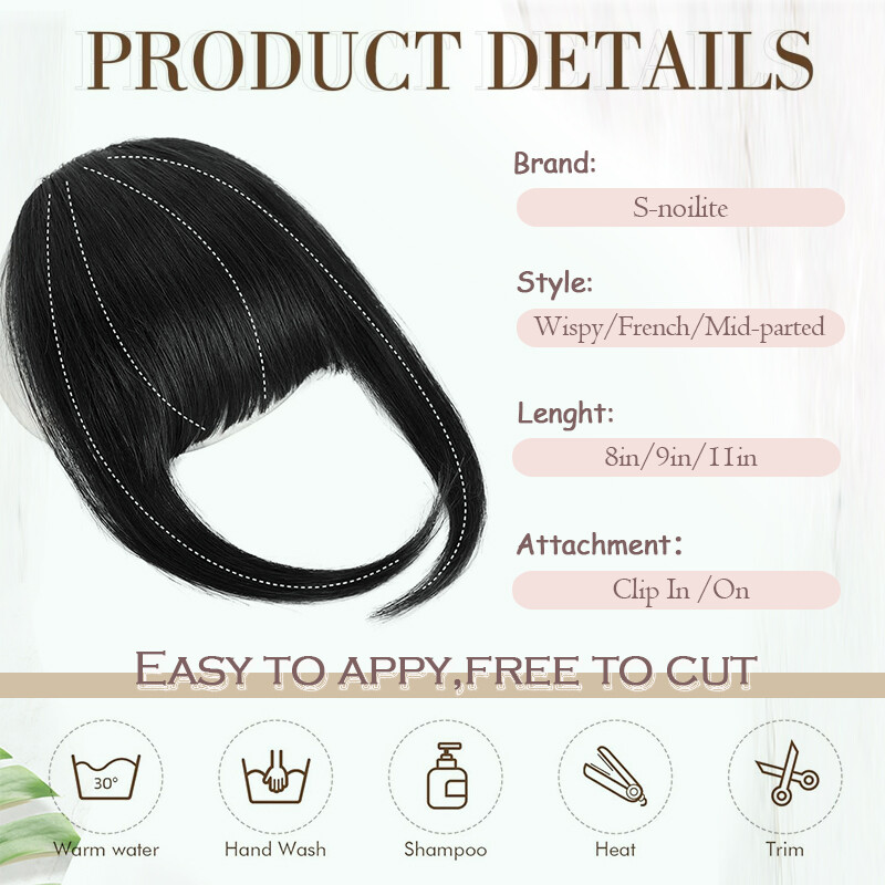 Thin Neat Bangs AS Remy Human Hair Extensions Clip in on Fringe Front Hairpieces