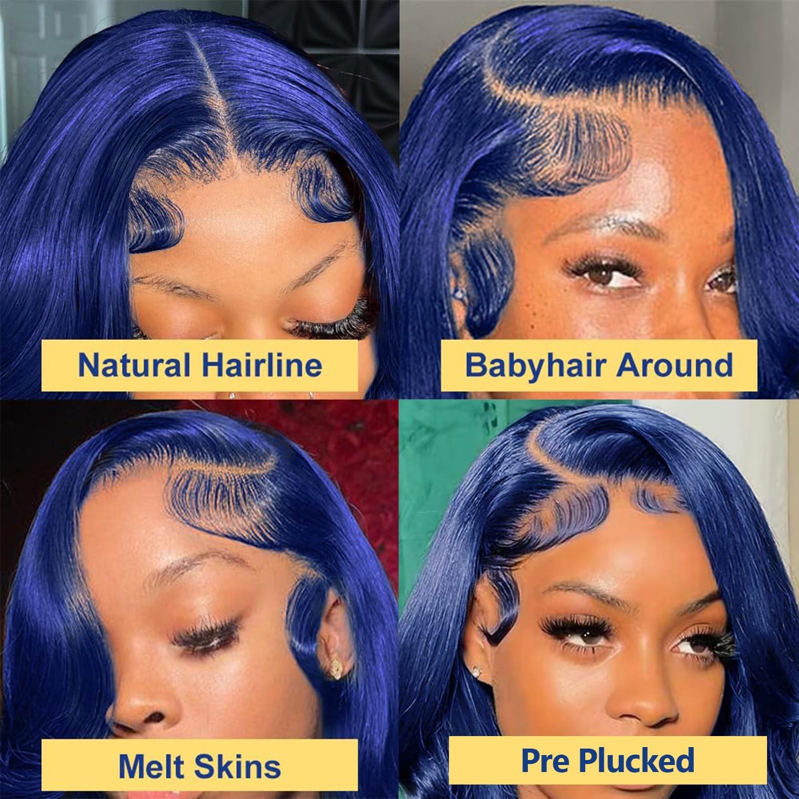 26″ Blue Lace Front Wig Human Hair Body Wave 13×4 HD Transparent Frontal 180% De
