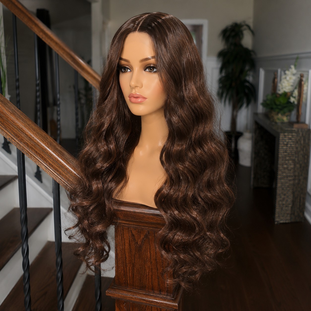 Women’s Wavy Wig, Medium Brown, With Middle Part