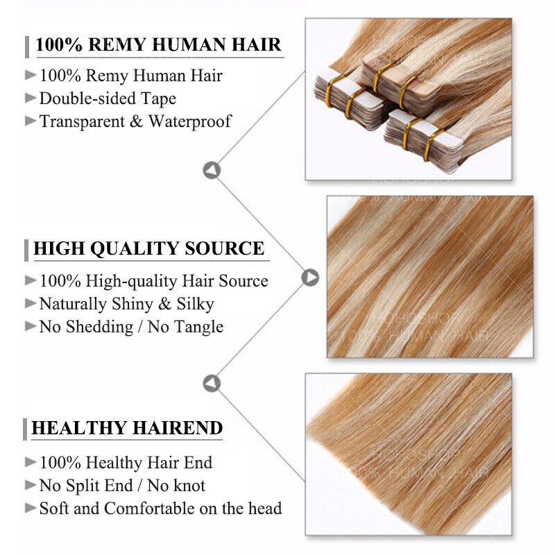 Tape In Russian Remy 100% Human Hair Extensions Skin Weft Thick Full Head 22″24″