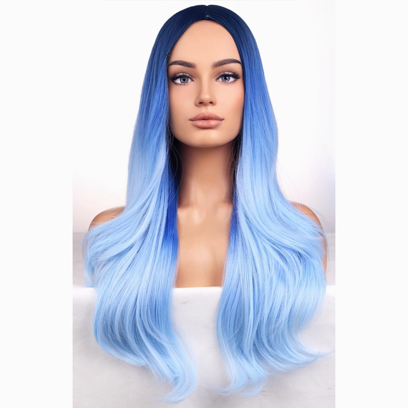 Blue Wigs Long Wavy Wig for Women Girls Blue Ombre Colored Heat Resistant Syn…